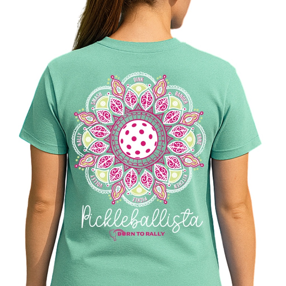 Pickleballista Mandala Graphic Tee – Teal Green | Born to Rally